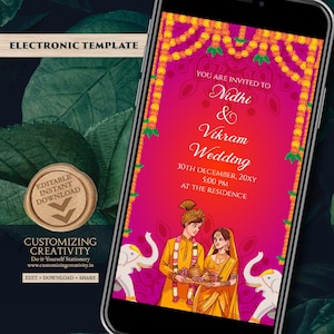 Carte de mariage indienne et faire-part de mariage indien, faire-part de mariage hindou numérique, faire-part de mariage indien, faire-part hindou en cartes de mariage hindou