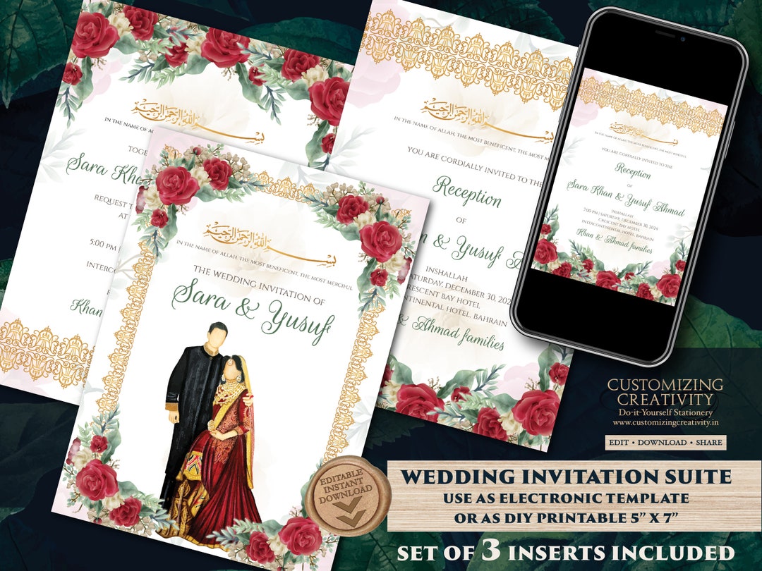 Digital Muslim Wedding Cards Nikkah Invitation Pakistani, Islamic