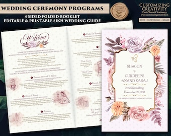 Floral Sikh Wedding Program: Anand Karaj Ceremony Guide (Digital Download)
