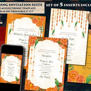 Goudsbloem uitnodigingen Indiase als Hindoe Trouwkaart Gujrati, Gujarati Kankotri uitnodigingen, Digitale trouwkaart Hindoe & Indiase huwelijksuitnodiging