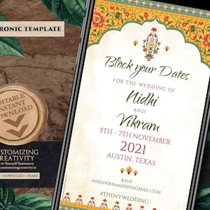 Royal Save the date card Hindu as Electronic Save the Date Muslim wedding, Nikkah Save the Date Arabic & Hindu Save the Date Indian Digital