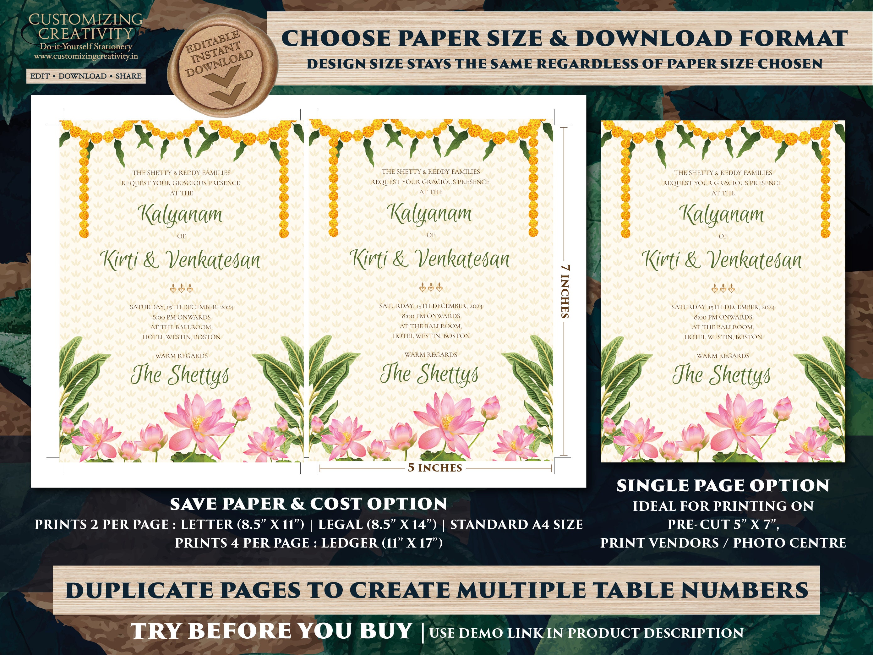 Tamil Wedding Invites & Tamil Wedding Cards South Indian Etsy UK