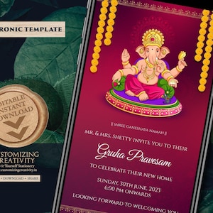 Indian Housewarming Invitation: Gruha Pravesam Pooja (Digital Template)