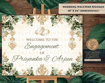 Roka Ceremony Welcome Sign: Punjabi Engagement Floral Decor (Digital Template)