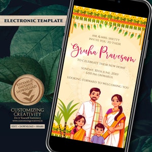 Indiase housewarming-uitnodiging Gruhapravesam-uitnodiging, digitale Grihapravesh-uitnodiging als Tamil housewarming-uitnodiging Telugu, Gruhapravesham-uitnodiging