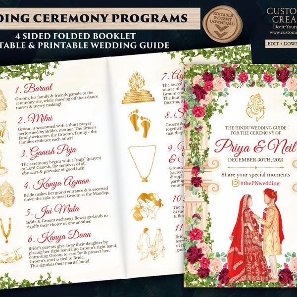 Hindu Ceremony Program & Indian Wedding program guide, Gujarati Wedding program template Hindu as Hindu Wedding guide, Hindu Wedding Program