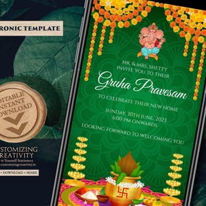 Invitation de pendaison de crémaillère indienne : Griha Pravesh Pooja (téléchargement numérique)