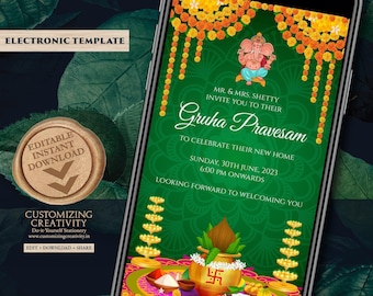 Indian Housewarming Invitation: Griha Pravesh Pooja (Digital Download)