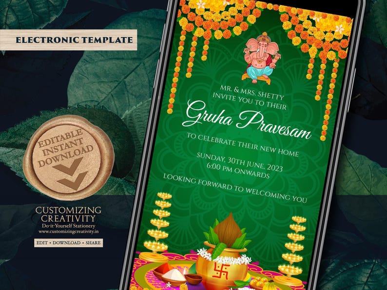Indian Housewarming Invitation: Griha Pravesh Pooja (Digital Download) image 1