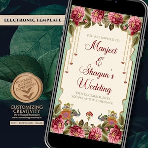 Floral Hindu Wedding Invitation: Digital Indian Wedding Card