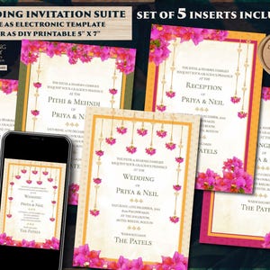 Floral Hindu Wedding Invitation Suite: Desi Invitations (Digital Download)
