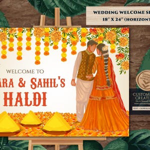 Letrero de bienvenida Haldi: Decoración para bodas indias (45,7 x 60,9 cm) (Descarga digital)