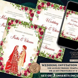 Floral Hindu Wedding Invitation Template: Indian Wedding Cards (Digital Download)
