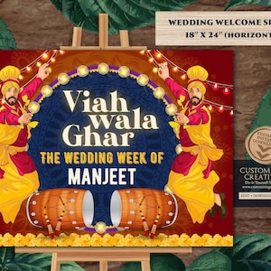 Punjabi Wedding Welcome Sign: Indian Wedding Decor (Digital Download)