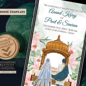 Anand Karaj invites Sikh invitations Digital, Digital Anand Karaj cards & Sikh Wedding cards, Sikh wedding invites as Punjabi invitations