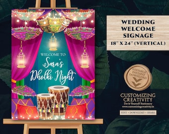 Dholki Welcome Sign: Muslim Wedding Decor (18x24" Vertical) (Digital Template)