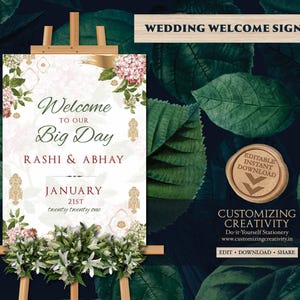 Indian Wedding Sign as Floral Welcome Sign, Welcome entry Sign for Indian Welcome signage, Pastel Welcome Sign Indian as Pastel Wedding Sign