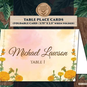 Indian Place Cards Marigold Menu as Indian table cards Hindu Wedding, Indian escort cards Marigold Name tag, Indian Dinner Food Labels Lunch
