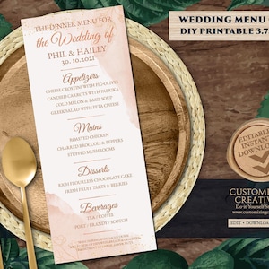 Wedding Menu Cards as Reception Menu card, Indian Menu template printable & Menu card Indian Wedding, Fall Wedding Menu card template Dinner