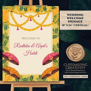 Letrero de bienvenida Haldi: Decoración para bodas indias (Descarga digital)