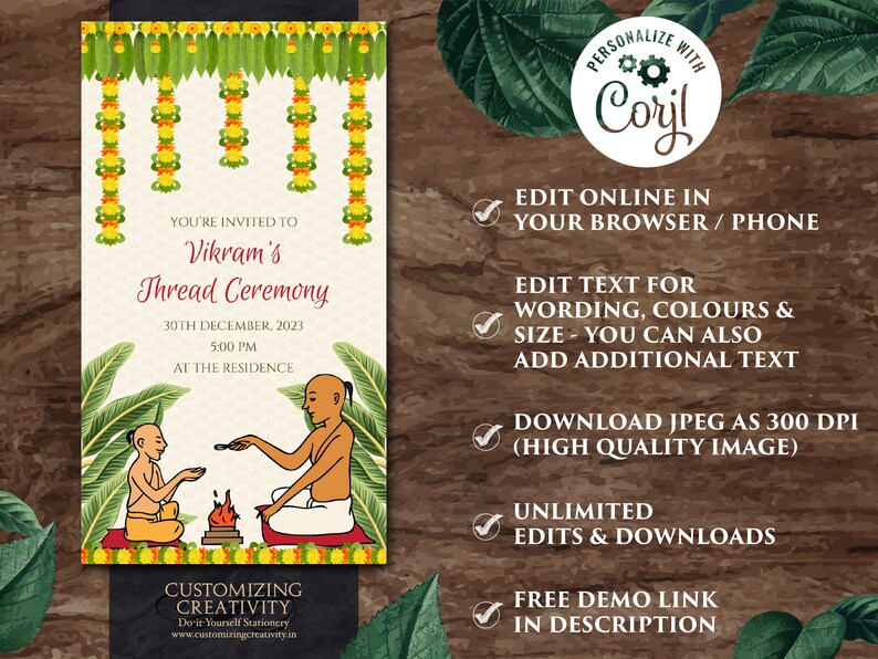 Yagnopavith Cards & Thread Ceremony Cards Upanayanam Invites Etsy