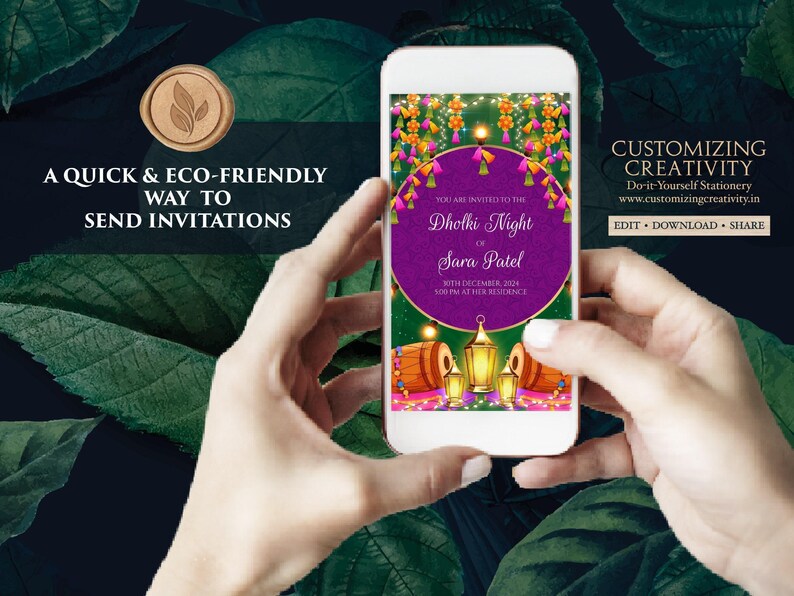 Digital Dholki Invitation: Mehndi, Pakistani Wedding (Electronic Template) image 6