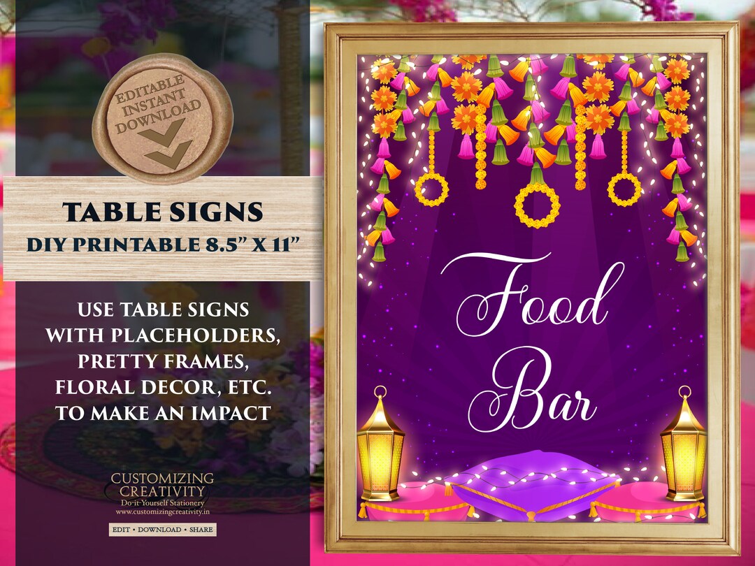 Indian Food Station Sign Mehndi Station Decor, Desi Wedding Decor as