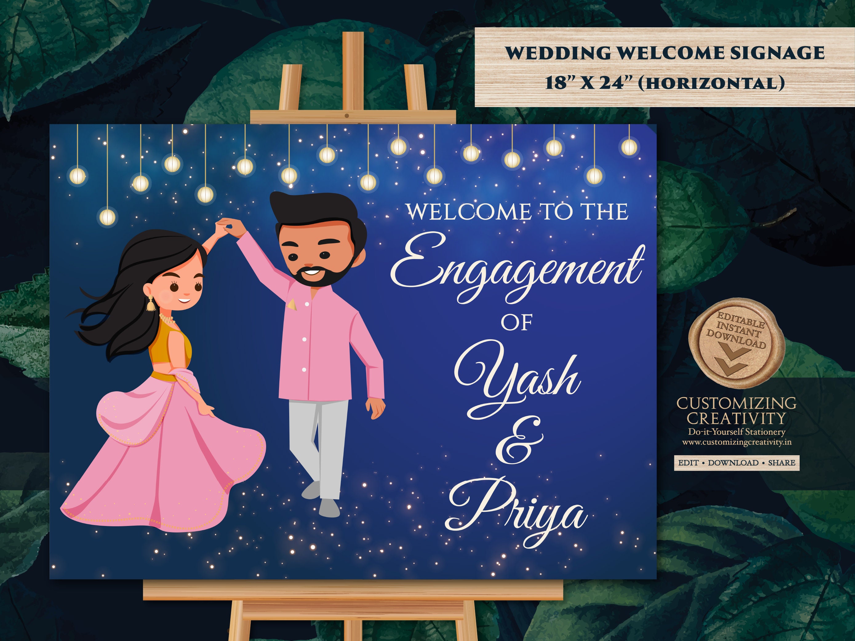Doodle Wedding Invitation | Rings Ceremony and Sangeet