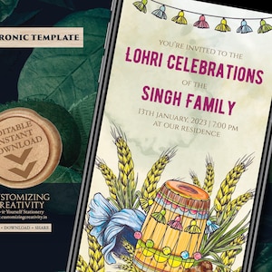 Invitation numérique à une fête Lohri : modèle de célébration pendjabi (téléchargement)