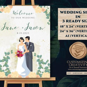 Panneau de bienvenue de mariage verdure : modèle floral minimaliste (téléchargement numérique)