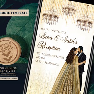 Convites de recepção e cartão de recepção digital, convite de recepção indiano como cartão de casamento indiano, convites indianos como convites de casamento indiano