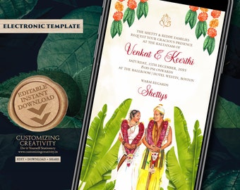 Digital South Indian Wedding invitation & Digital Tamil Wedding invite, Digital Telugu Wedding invitation Digital Tamil wedding invitation