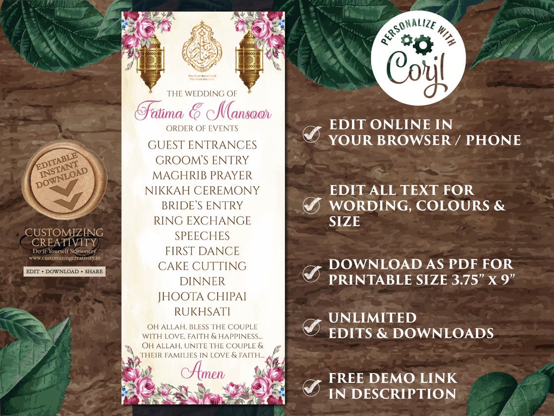 Nikkah Order of Events & Nikkah Timeline Muslim Programs as - Etsy