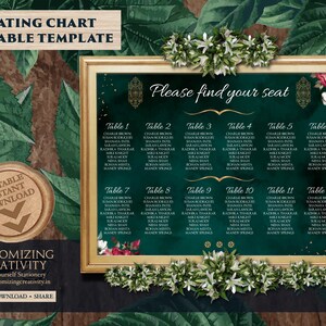 Emerald Green Sitzplan Vorlage & Emerald Wedding Sitzplan, Emerald Green Table Plan Schild als Emerald Wedding Sitzplan Vorlage