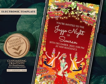 Digital Jaggo Night Invitation: Punjabi Wedding Card (Electronic Template)
