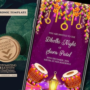 Muslim Dholki Invitation: Pakistani Wedding Mehndi (Digital Download)