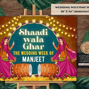 Sadi Kuri da Viah como Sade Munde da Viah, Viah wala Ghar como Shaadi wala Ghar, Punjabi Wedding Welcome sign as Jaggo Welcome sign Punjabi sign