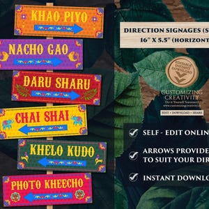 Quirky Mehndi Signs as Directional Welcome Signs, Fun Signages Directions & Indian art signs, Punjabi truck art signs as Desi wedding decor