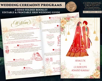 Sikh Wedding guide templates, Sikh ceremony guides & Indian Ceremony programs Anand Karaj guides, Punjabi Wedding guide Anand Karaj Programs