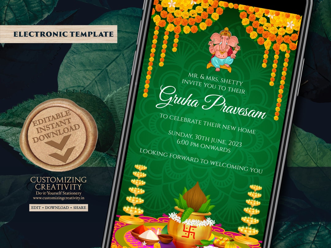Griha Pravesh Invite as House Warming Invite, Gruhapravesam Invitation Griha Pravesh Invite as House Warming Invite, Gruhapravesam Invitation