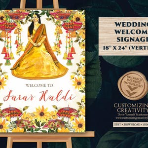 Plaque de bienvenue florale Haldi : décoration de mariage indien (téléchargement numérique)