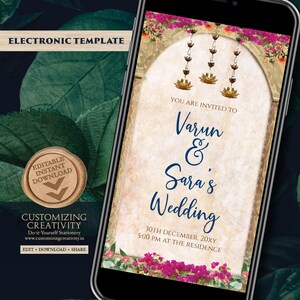 Convite digital de casamento indiano Cartões de casamento hindu, convites de casamento indiano e cartão de casamento indiano Convite hindu como convite de casamento hindu