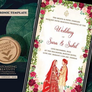 Floral Indian Wedding Invitation Template: Hindu Wedding (Digital Download)
