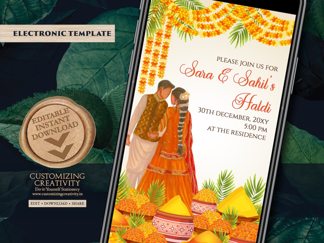 Invitaciones de boda Haldi Invitaciones digitales Pithi, invitaciones