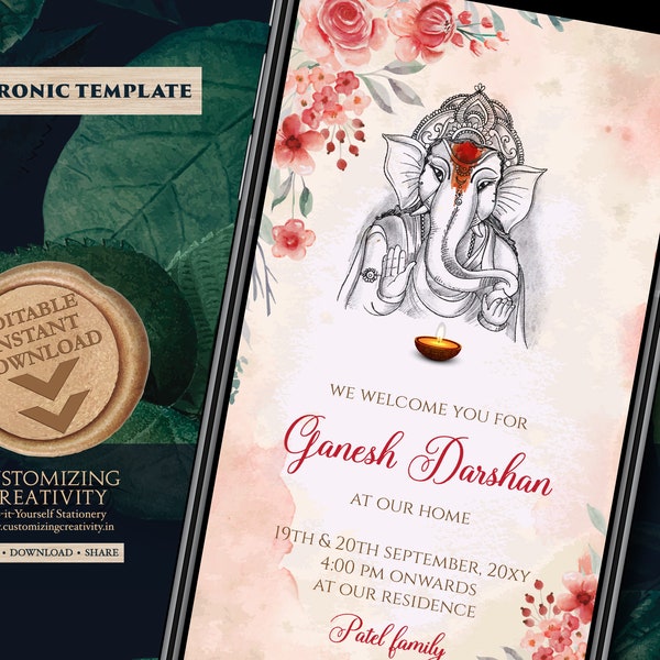 Ganpati darshan invitations Ganesh Chaturthi card, Ganesha invitations & Ganesh Darshan invites, Ganesh puja cards as Ganpati invitations