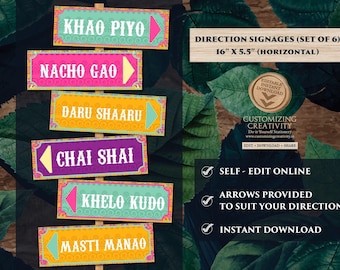Bunte Mehndi Willkommen Schilder: Desi Hochzeitsdeko (Digitaler Download)