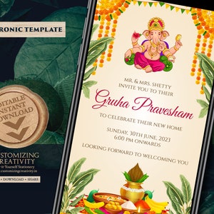 Gruhapravesham uitnodiging & Grihapravesh uitnodigen, Indiase Housewarming uitnodiging als Indiase Pooja uitnodigen, Gruhapravesam uitnodigen Puja uitnodiging