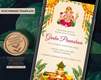 Gruhapravesham invitation & Grihapravesh invite, Indian Housewarming invitation as Indian Pooja invite, Gruhapravesam invite Puja invitation