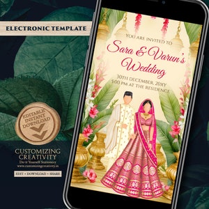 Faire-part de mariage indien et carte de mariage indien, faire-part de mariage hindou numérique faire-part hindou, faire-part de mariage indien sous forme de cartes de mariage hindou