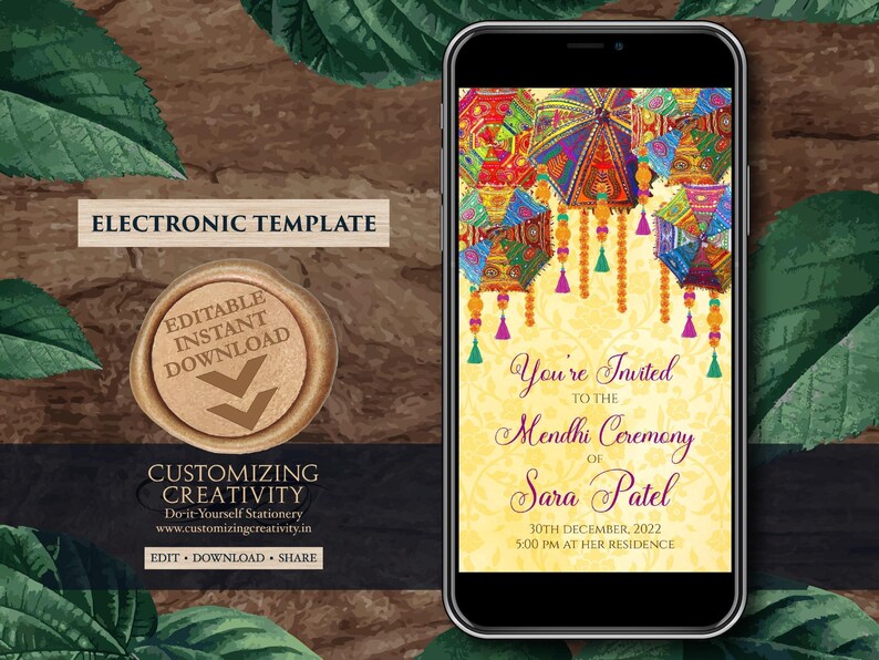 Digital Mehndi Invitation: Henna Party Electronic Template image 2